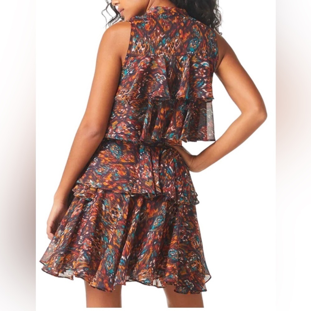 MISA Los Angeles Emogene chiffon dress in Peacock abstract pattern size medium - Picture 3 of 10